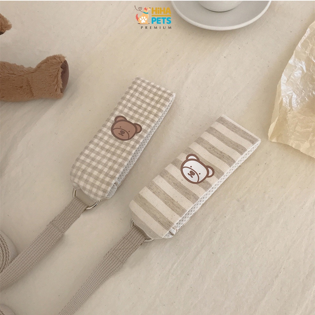 Dây Dắt Chó Mèo Đi Dạo Hình Gấu Chất Liệu Bông Nguyên Thuỷ Gồm Có Yếm Kèm Dây Dắt Thú Cưng Hàn Quốc Premium Hiha Pets.