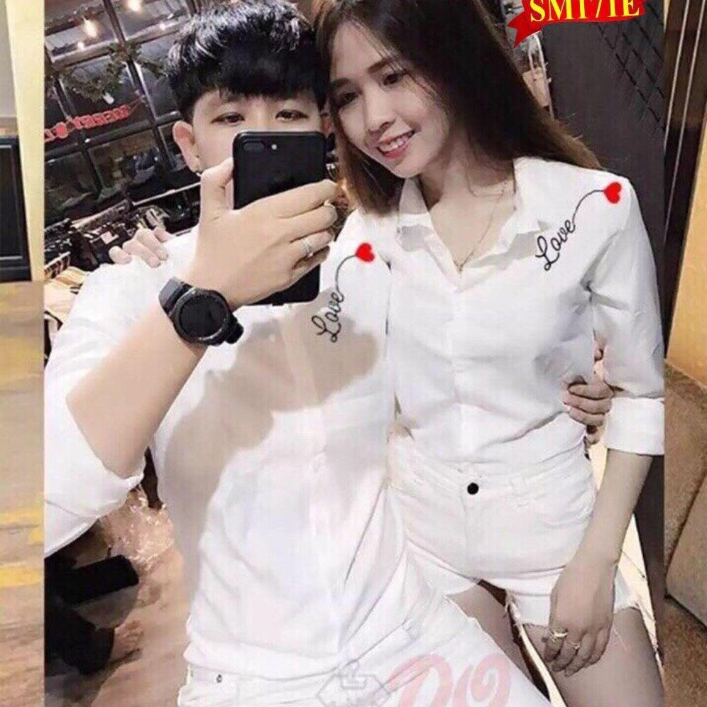 Áo sơ mi nam nữ Hàn quốc SM17 thêu chữ đơn giản thời trang đẳng cấp