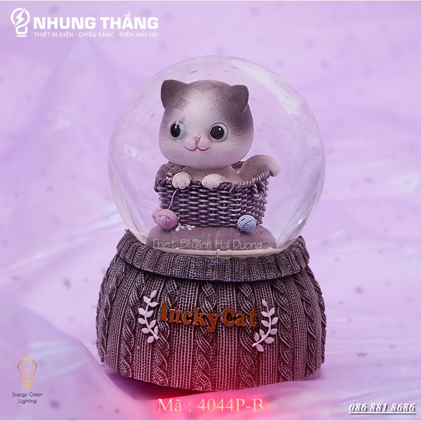 Quả Cầu Tuyết Phát Nhạc Hình Chú Mèo Siêu Dễ Thương - Thích Hợp Làm Quà Tặng Cho Các Dịp Lễ, Sinh Nhật - Tặng Pin