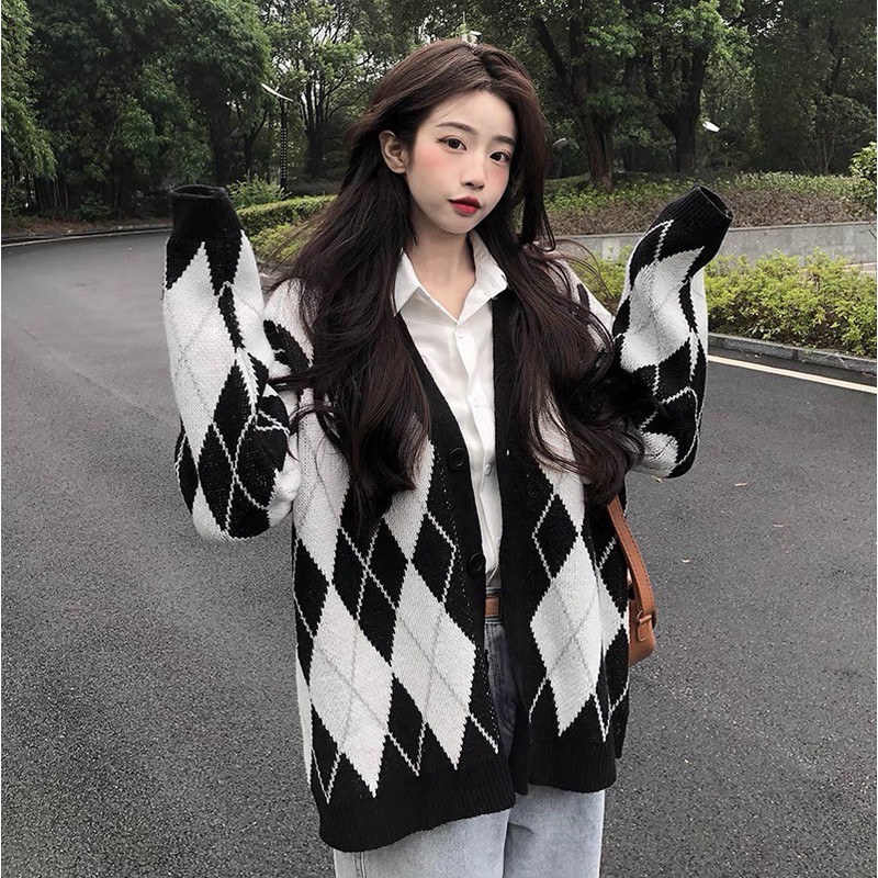 Áo khoác cardigan len quả trám nữ dáng rộng họa tiết kim cương phong cách hàn quốc jumsox- js0033 | WebRaoVat - webraovat.net.vn