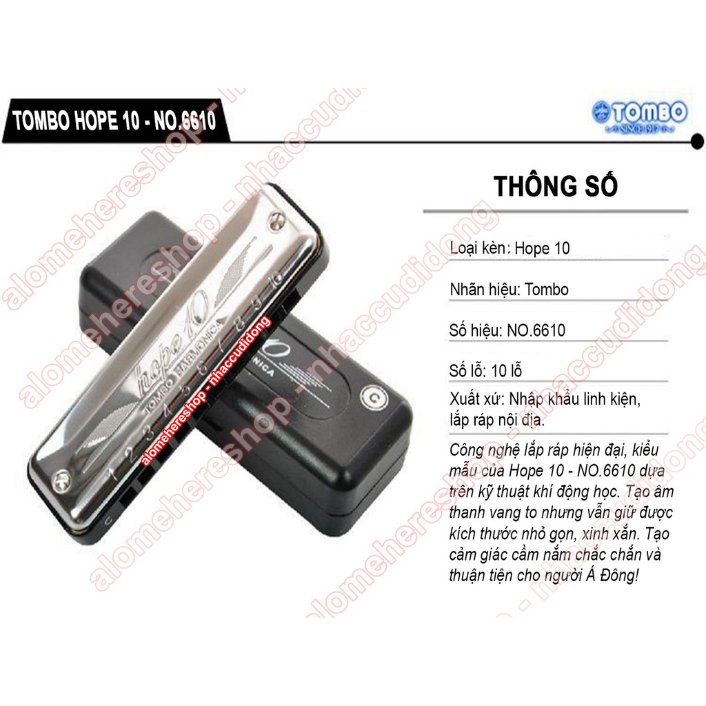 Kèn harmonica diatonic Tombo Hope 10 Key C (Bạc) No.6610