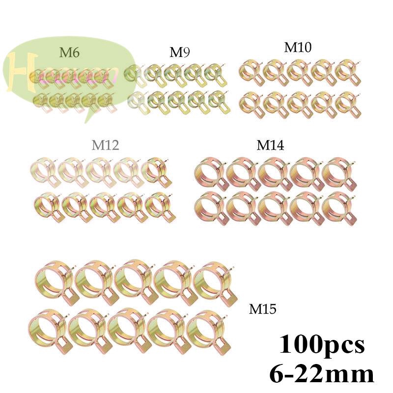 100x 6-22mm Spring Clip Fuel Line Hose/ Water Pipe/ Air Tube Clamps Fastener Top