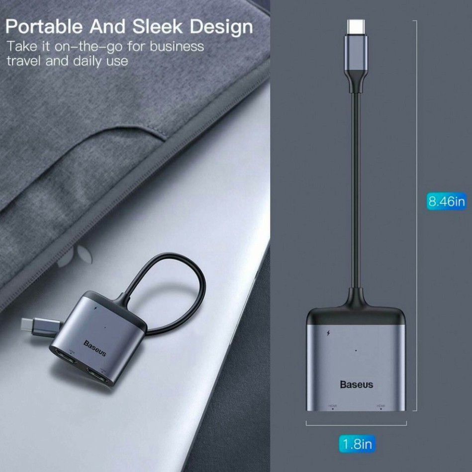 Bộ Hub chuyển đổi Baseus Enjoy Type C sang HDMI x 2 , sạc PD 60W cho Macbook, Laptop..