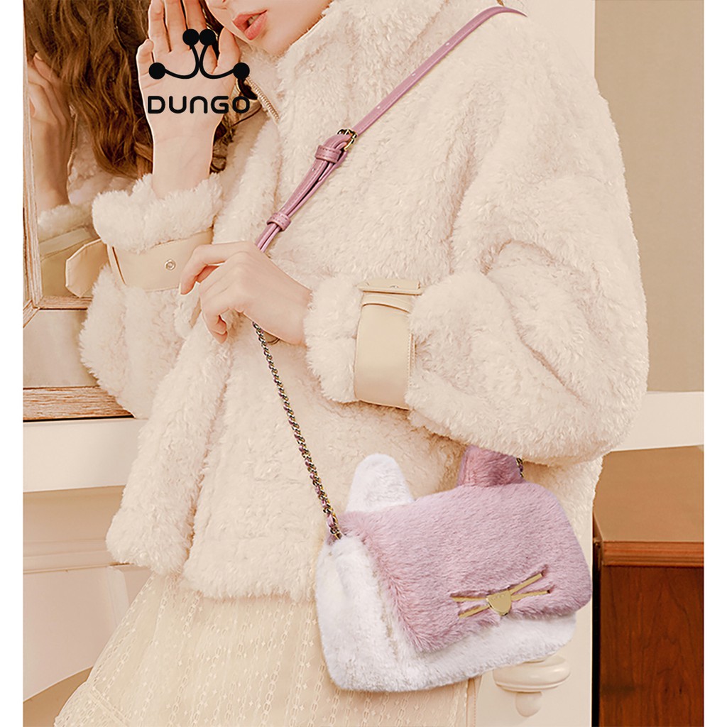 Túi Xách JUST STAR Tai Mèo Lông Mịn- JU172568 Kem nắp nâu