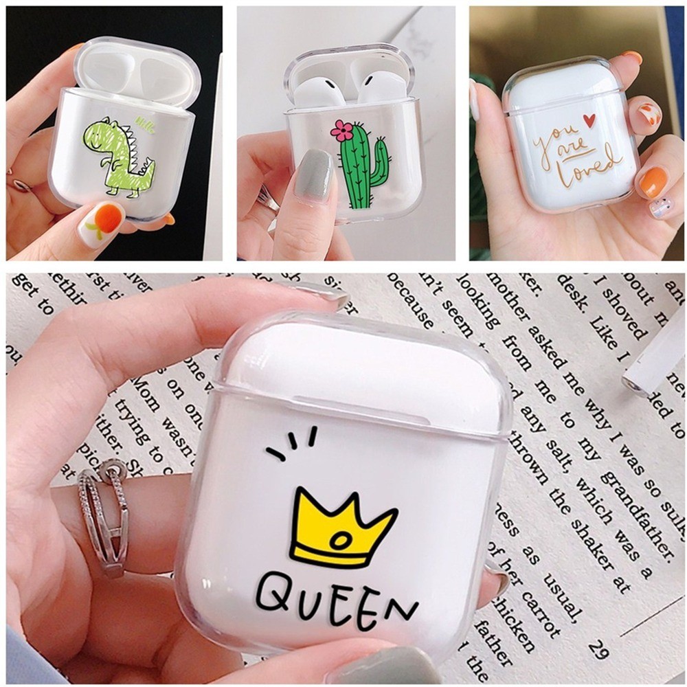 Vỏ Bảo Vệ Hộp Sạc Tai Nghe Airpods 1 / 2 Bằng Pc Cứng Trong Suốt Họa Tiết Hoạt Hình Dễ Thương