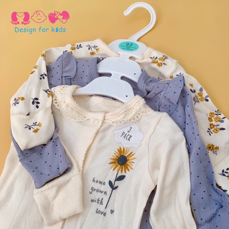 Set 3 bộ sleepsuit mẫu mới 2023 George hàng xuất dư cho bé gái