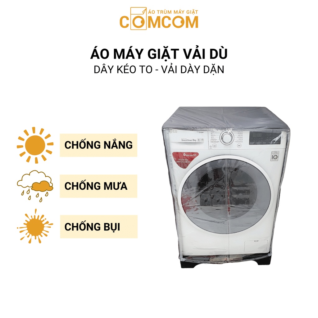 Trùm máy giặt chất liệu vải Dù chống nắng - nước cực tốt, bọc máy giặt đủ kích thước từ 7 đến 13kg