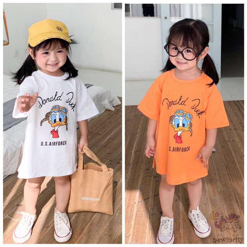 Đầm Thun Dài Tay In Hình Vịt Cho Bé