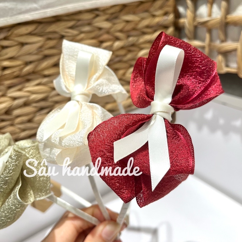 Bờm xước tóc nơ voan nhăn handmade cho bé gái