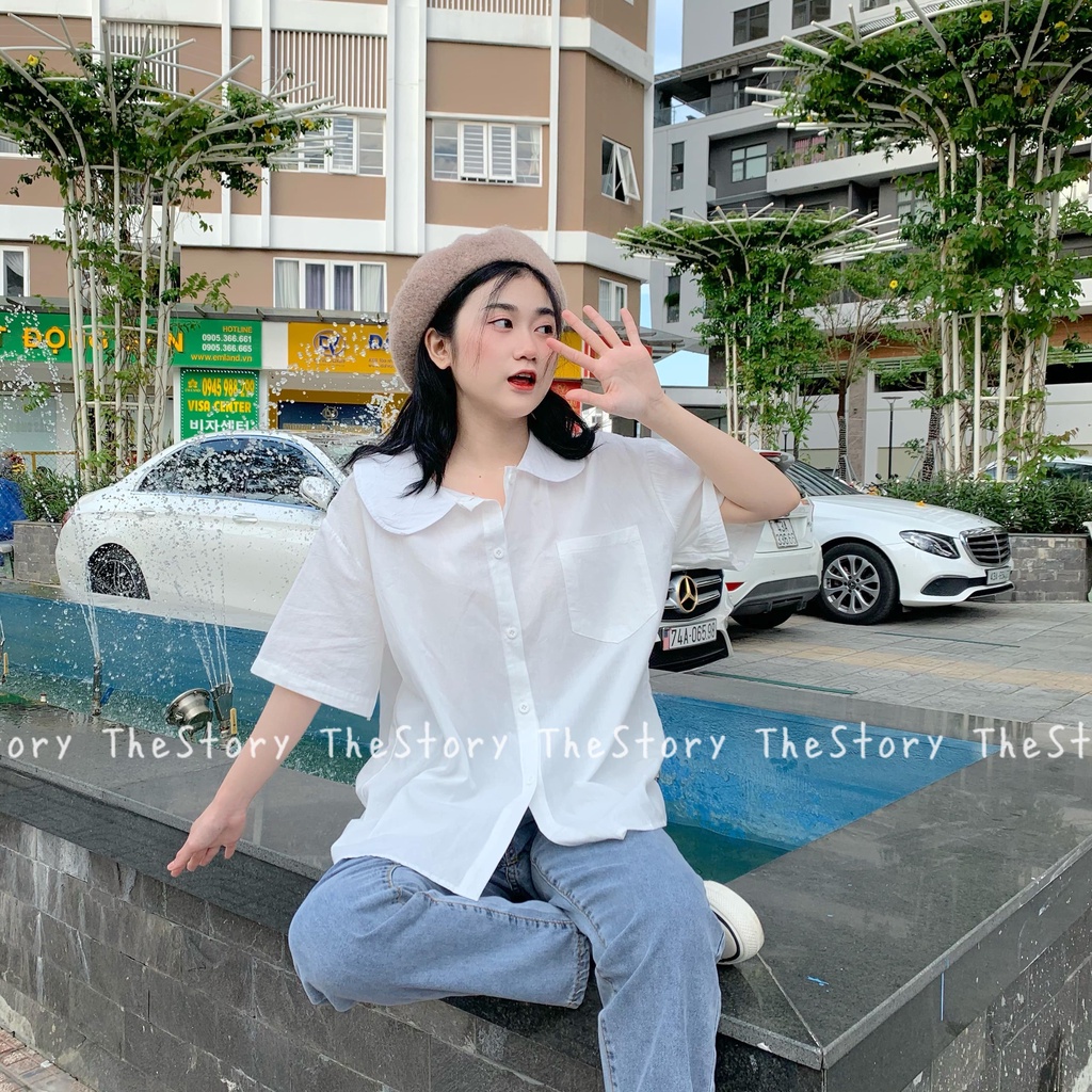 Áo sơ mi nữ vải linen cổ sen, 1 túi ngực  A2374