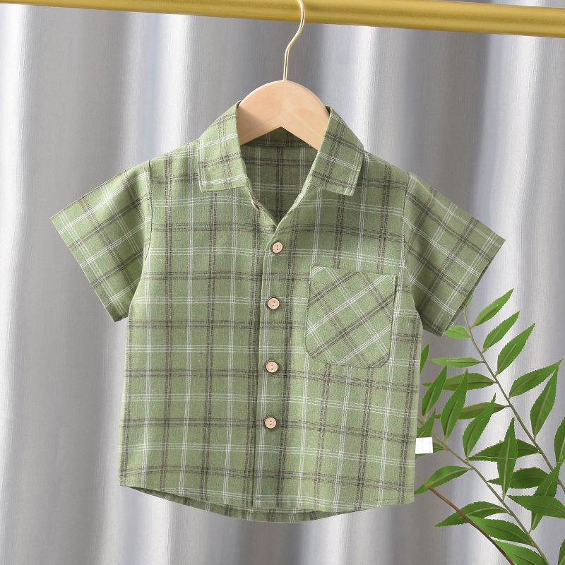 Áo Sơ Mi Tay Ngắn Họa Tiết Sọc Caro Thiết Kế Mới Thời Trang Mùa Hè Theo Phong Cách Hàn Quốc Dành Cho Bé Trai