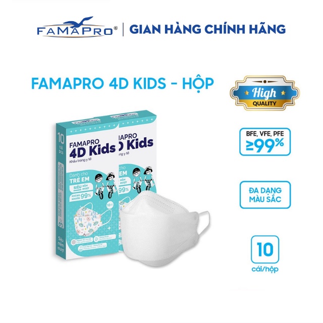 [4D MASK KIDS (KF94)- COMBO 2- HỘP 10 CÁI] Khẩu trang y tế cao cấp trẻ em kháng khuẩn 3 lớp Famapro 4D Kids