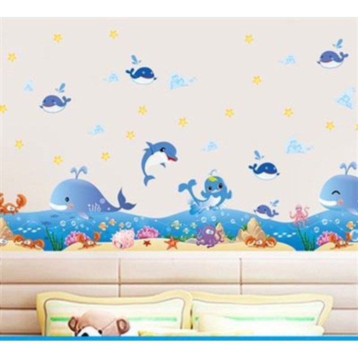 Decal dán tường trang trí: Cá heo xanh TB17