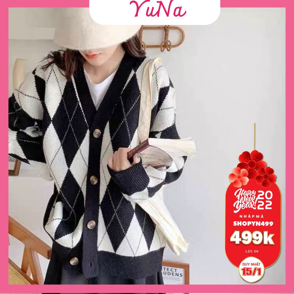 Áo khoác cardigan nữ Maikalông thỏ dáng rộng hoạ tiết kim cương siêu mịn phong cách Hàn Quốc, phụ kiện thời trang nữ YUN | WebRaoVat - webraovat.net.vn