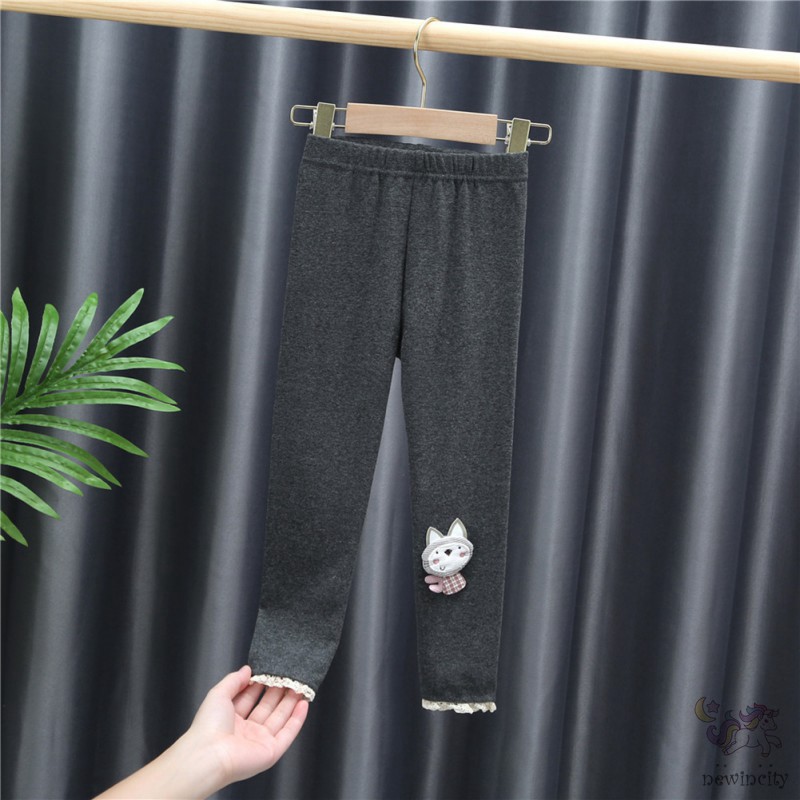 Quần Legging Cotton Thêu Họa Tiết Hoạt Hình Đáng Yêu Cho Bé Gái