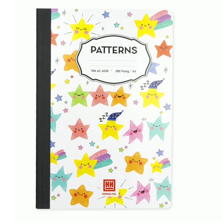 Sổ kẻ ngang A4 200 trang / 300 trang Patterns Hồng Hà 4530 / 4532 - Sổ bìa bồi may dán gáy