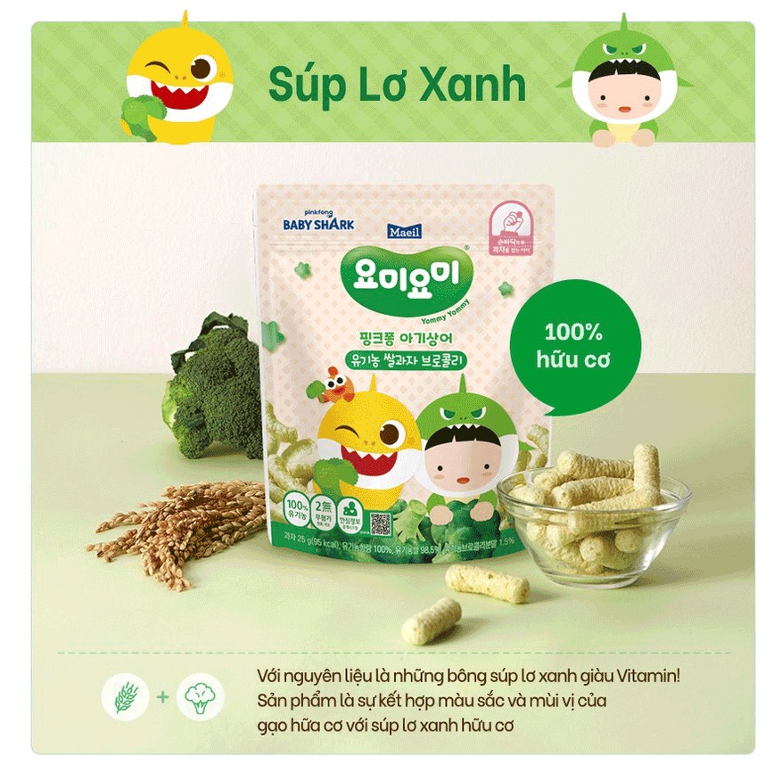 Bánh ăn dặm hữu cơ Yommy Yommy Maeil Hàn Quốc cho bé từ 7M bịch 25G