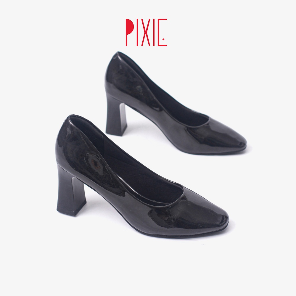 Giày Cao Gót 6cm Mũi Vuông Gót Trụ Đá Nhăn Pixie P291