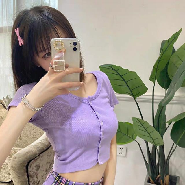 (ẢNH THẬT) Bigsize Áo croptop cúc trước cài siêu xinh T2