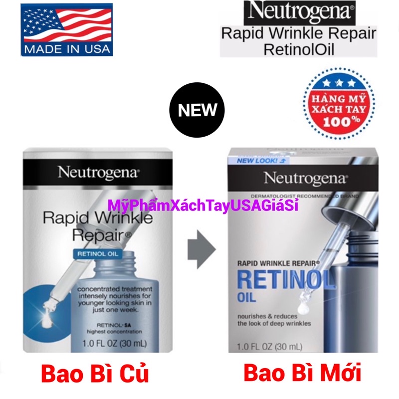 [Hàng Mỹ]Tinh dầu dưỡng da Neutrogena Rapid Wrinkle Repair Retinol Oil SA 30 ml