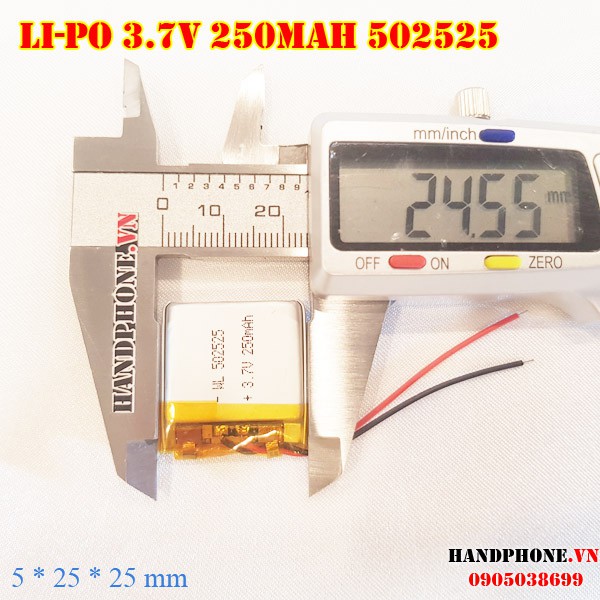 Pin Li-Po 3.7V 250mAh 502525  cho Smartwatch,Bộ đàm,Định vị GPS,Camera hành trình,cân điện tử,máy ghi âm