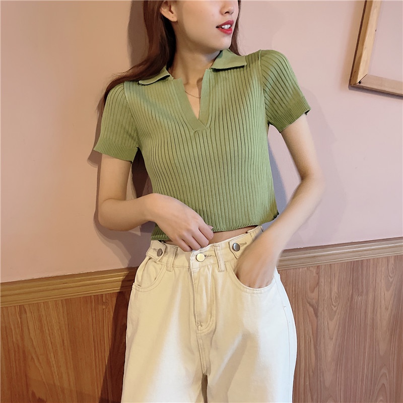 Áo thun dệt kim SUXI đơn giản phong cách cổ điển cho nữ