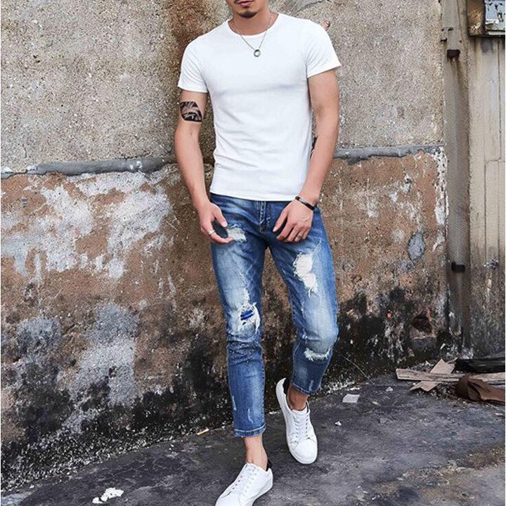 Áo T-Shirt Nam Trắng Mịn Cổ Tròn Dáng Ôm | BigBuy360 - bigbuy360.vn