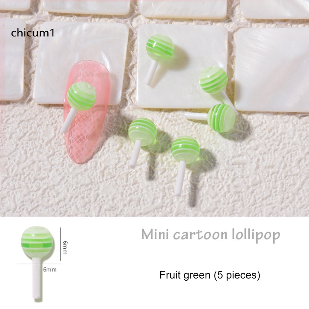 [Hàng mới về] 5 Phụ kiện trang trí móng tay hình kẹo mút 3d dễ thương