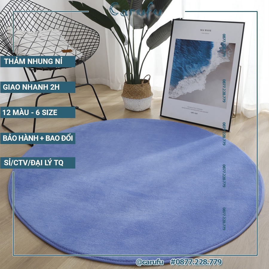 Thảm tròn trải sàn phòng khách 100cm màu Xanh Đậm NHUNG nỉ cao cấp