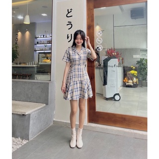ĐẦM CỔ VEST ĐÍNH NÚT ĐUÔI CÁ