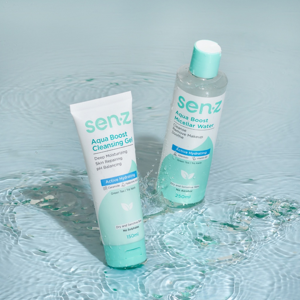 [TRAVEL SIZE] Bộ Đôi Tẩy Trang + Sữa Rửa Mặt Trà Xanh SenZ Aqua Boost Làm Sạch Dưỡng Ẩm Sâu Cho Da Khô 50ML + 30ML