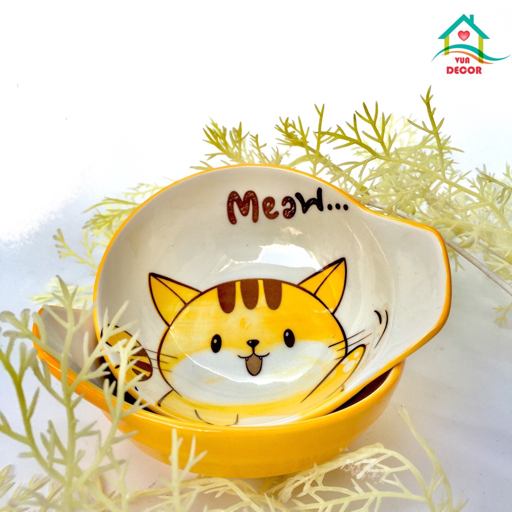 Bát Ăn Cơm Bộ Bát Đĩa Sứ Mèo Vàng Decor Chén Dĩa Dễ Thương Cute Cao Cấp S85