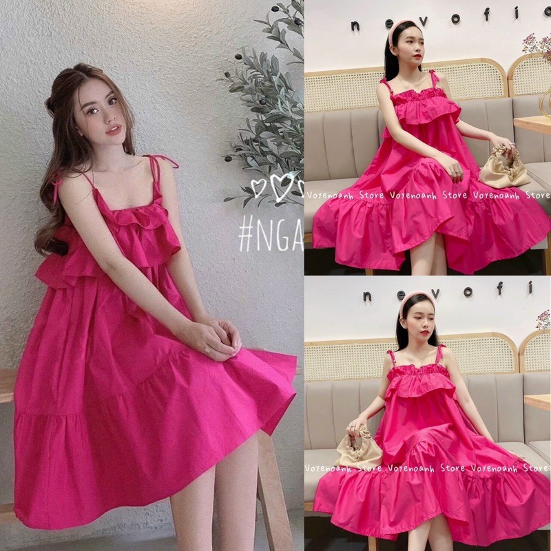 Đầm Xoè Nữ Dáng Công Chúa Cột Nơ Vải Lụa Thô Đũi Cao Cấp [ Bầu Bì Mặc Thoải Mái]