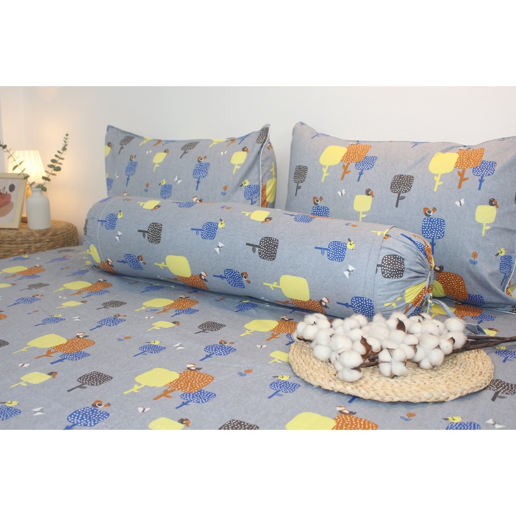 Bộ drap gối KHA LY - cotton thiên nhiên - Gardens-Xám - VN295