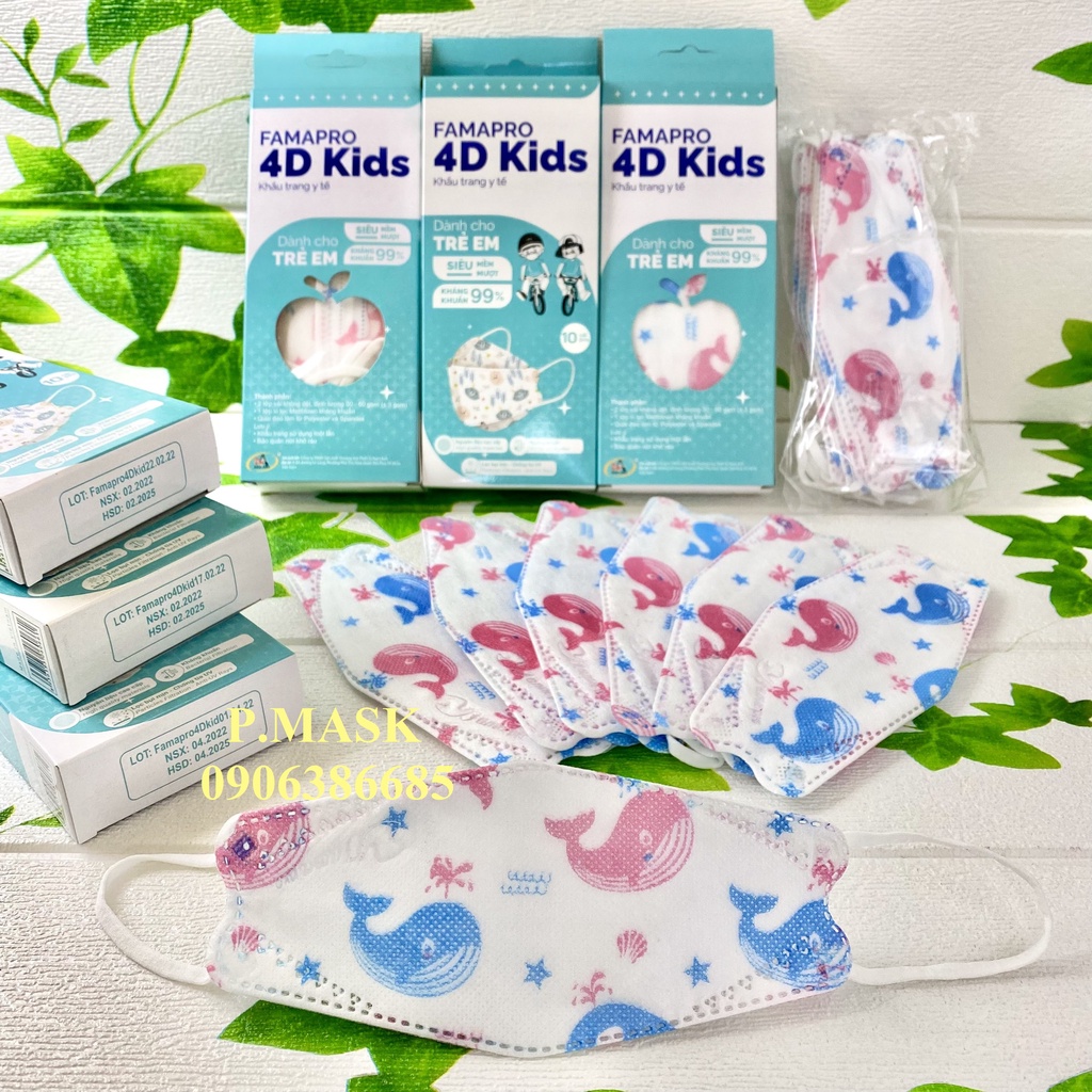 Khẩu trang 4D dành cho bé FAMAPRO IN HÌNH DỄ THƯƠNG 10 cái/ Hộp - Khấu trang Nam Anh 4D Kids 3 lớp kháng khuẩn