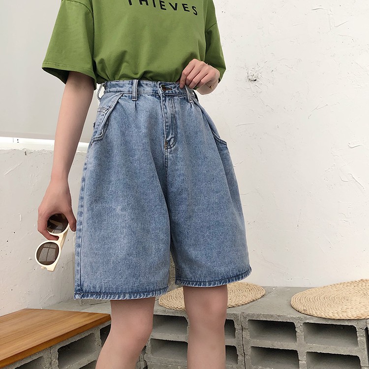 Xiaozhainv Quần Đùi Denim Ống Rộng Phong Cách Retro Hàn Quốc | BigBuy360 - bigbuy360.vn