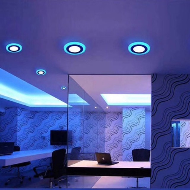 Đèn Led Ốp Trần Nổi 3+3W / 12+4W Viền Màu Xanh, Đèn Trang Trí Trần Phòng Khách, Phòng Ngủ