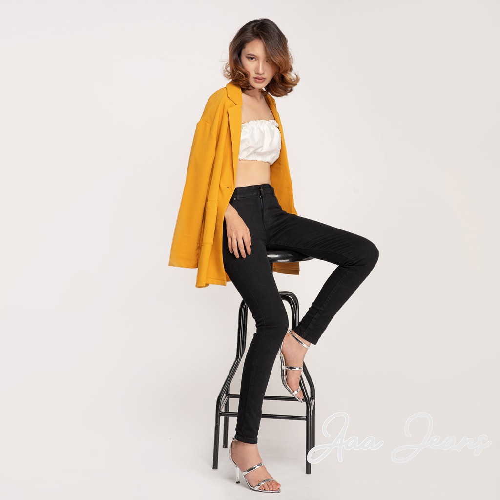 Quần Jean Nữ Đen Dáng Skinny Lưng Vừa Aaa Jeans