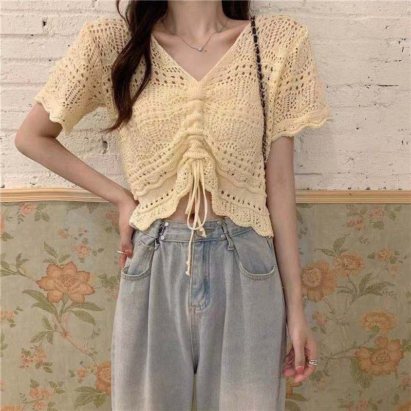 Áo len đan dây rút tay lỡ