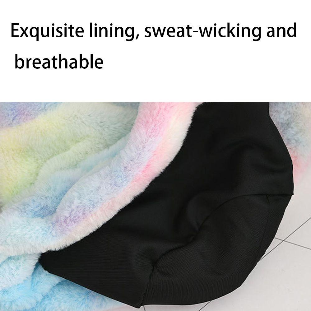 Mũ Tai Bèo Chống Nắng Bằng Polyester Phối Lông Giả Màu Cầu Vồng Dễ Thương Giữ Ấm Mùa Thu Đông