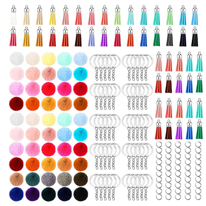 Bộ 50 Quả Cầu Lông Nhiều Màu Sắc Kèm 50 Móc Khóa Và 50 Tua Rua Tự Làm Phụ Kiện Trang Trí Mũ Túi Xách
