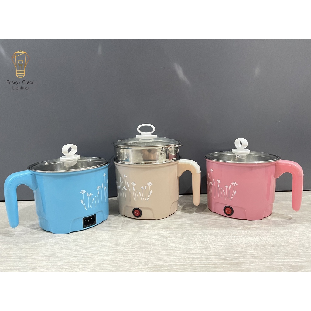 Nồi nấu mì siêu tốc, nồi lẩu điện Energy Green Lighting mini 1-2 người ăn 1,8L size 18cm Lòng nồi inox an toàn LD-182