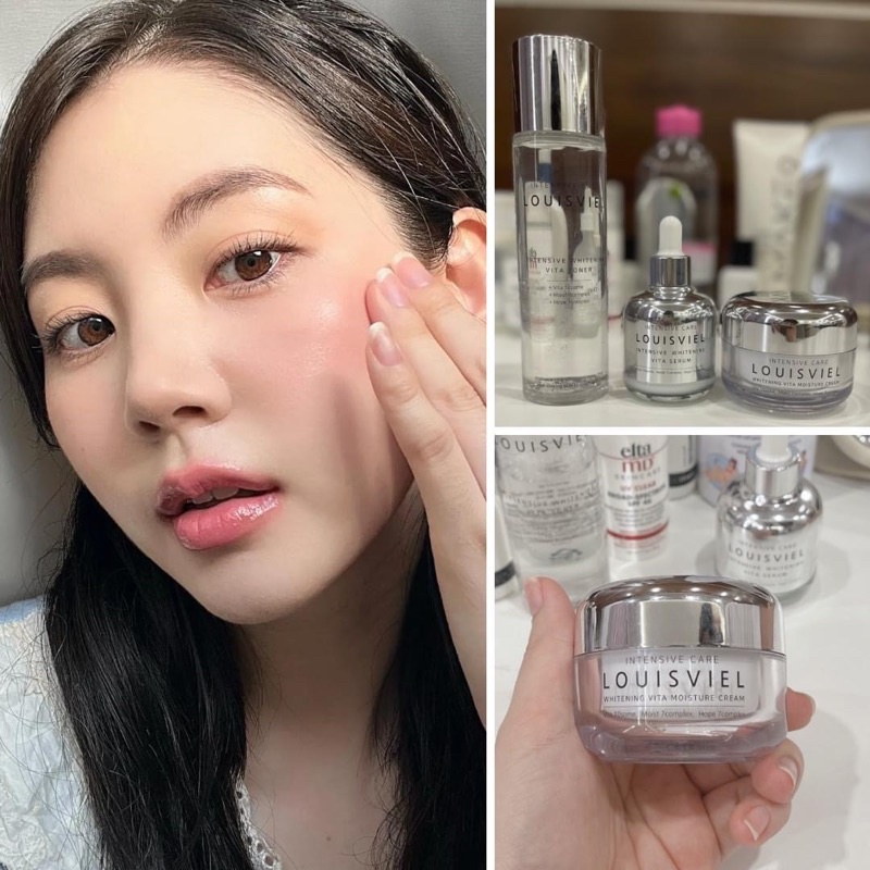 Bộ dưỡng trắng da mờ nám mụn tàn nhang trắng mịn nhue da em bé Louisviel Hàn quốc gồm toner serum kem dưỡng louisviel
