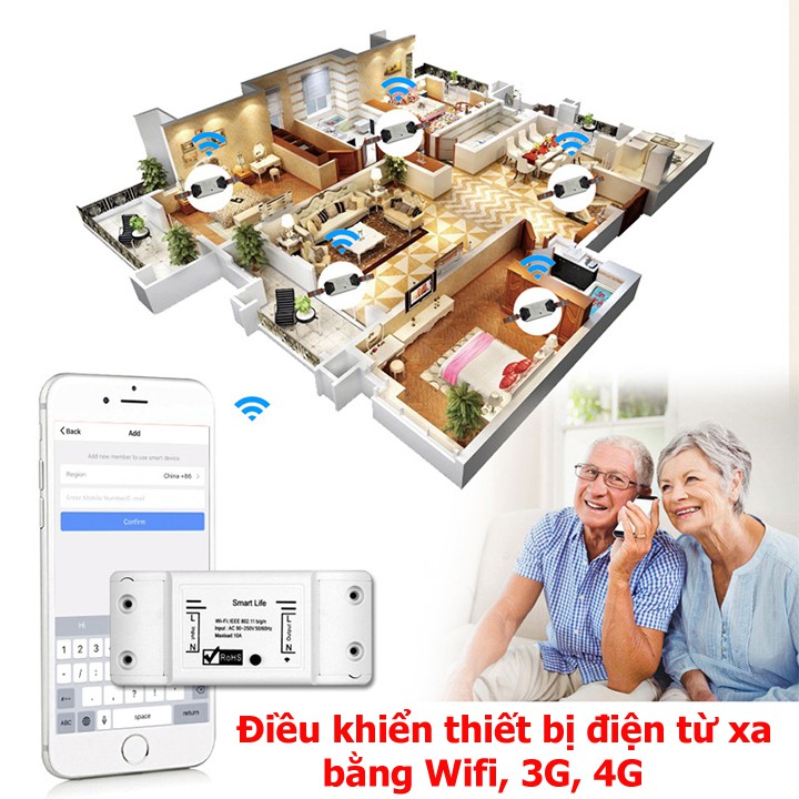 Công tắc wifi Smart life điều khiển thiết bị điện từ xa qua điện thoại qua mạng internet wifi, 3g, 4g