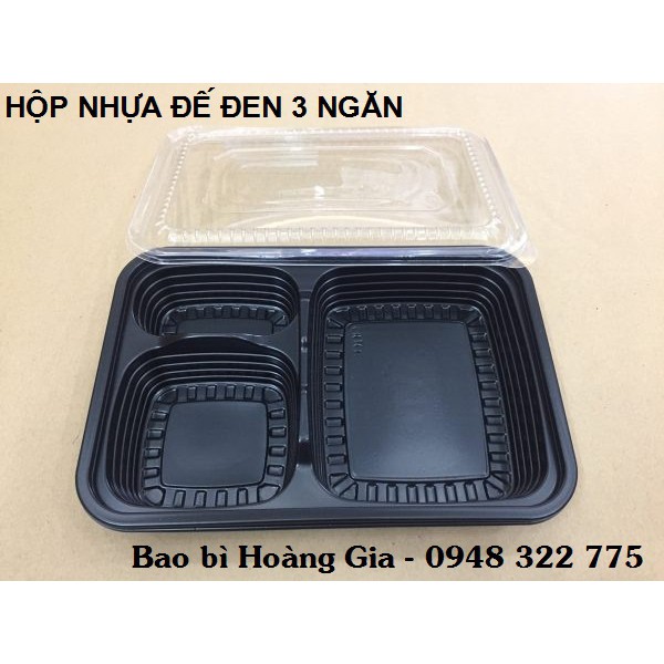 50 Hộp nhựa đế đen đựng cơm 3 ngăn