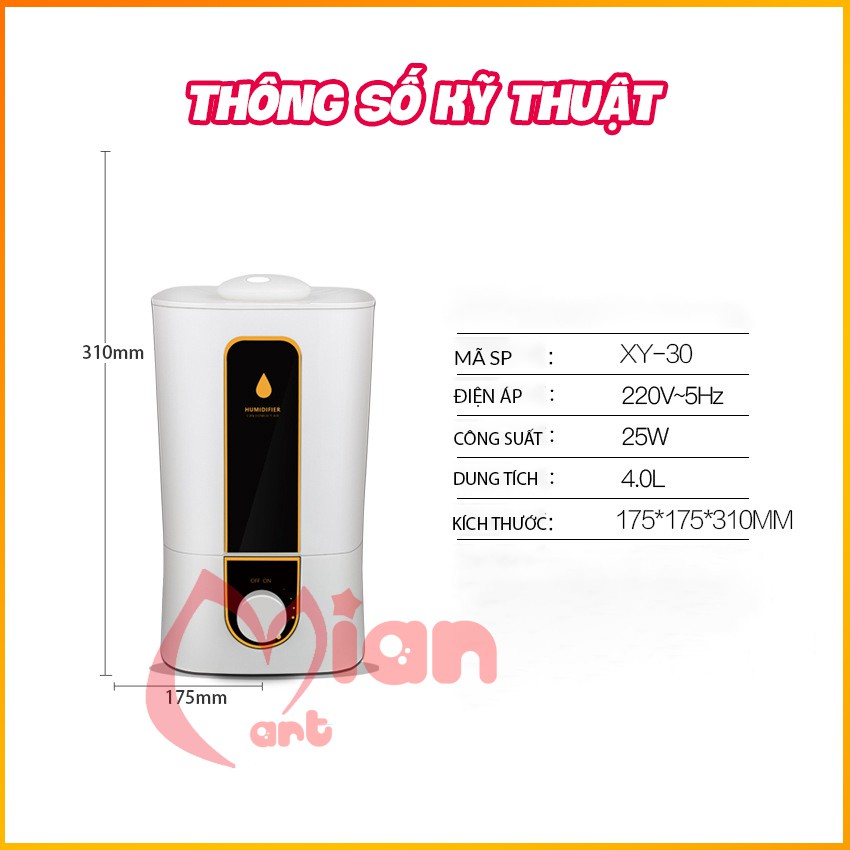 Máy phun sương tạo ẩm siêu âm xông tinh dầu 3800ml phun mạnh, dễ vệ sinh tặng tinh dầu 10ML- MIAN MART