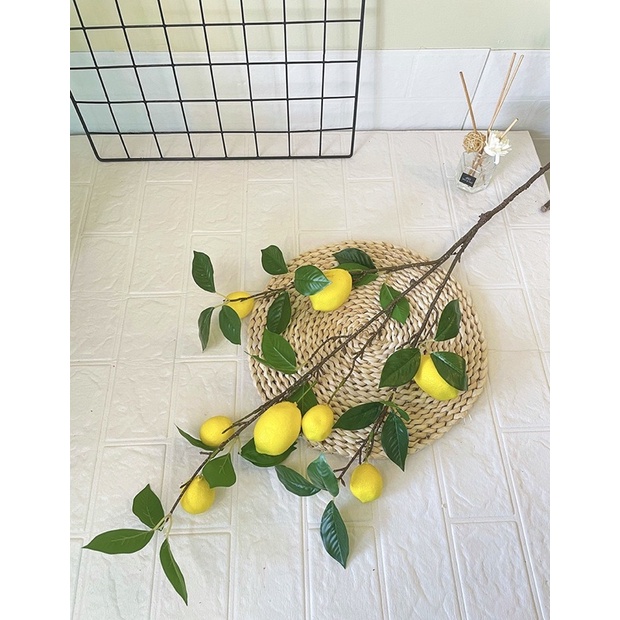 Cành Quả Chanh - Cây Cảnh Giả - Cành Gồm 7 Quả -Thân Mốc . Cành Cao 70cm