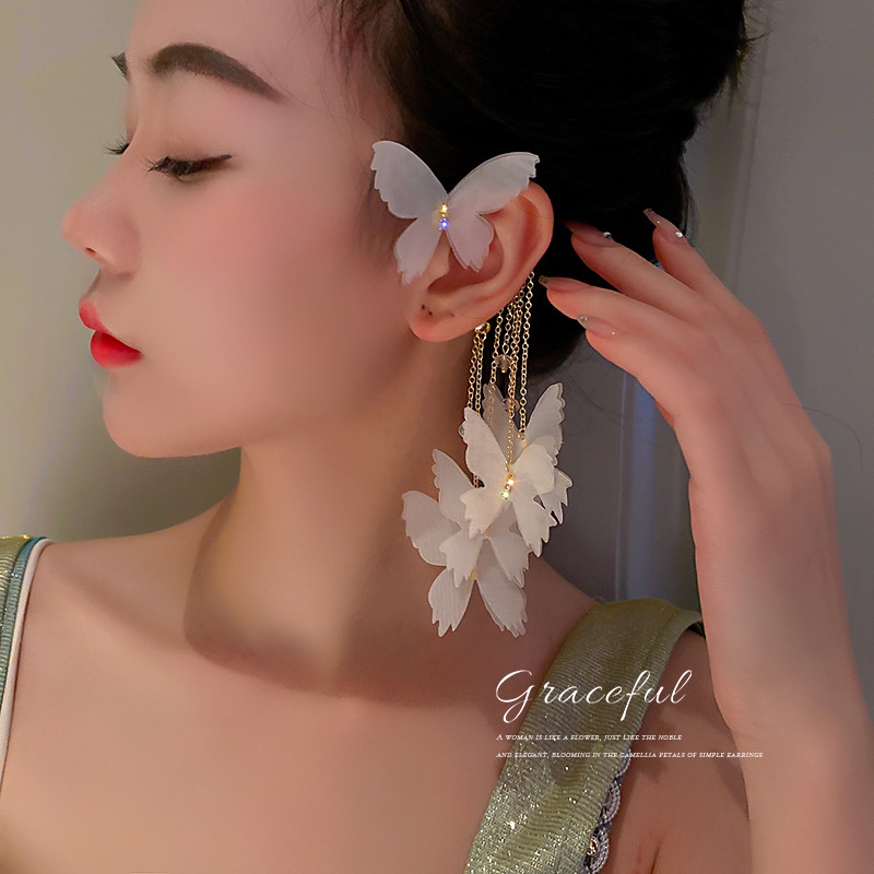 Khuyên Tai Tua Rua Dài Hình Bướm Đính Đá 2022 Thời Trang Cho Nữ