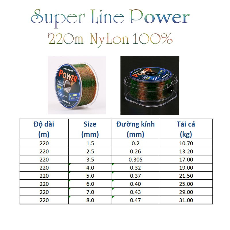 Cước câu cá 3D tàng hình Nylon Super power 220m 3D