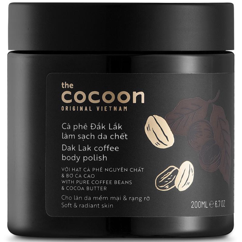 Tẩy Da Chết Body Cocoon, Tẩy Tế Bào Chết Cocoon 200ml Từ Hạt Cafe Đăk Lăk Và Bơ Cacao Giúp Da Mịn Màng